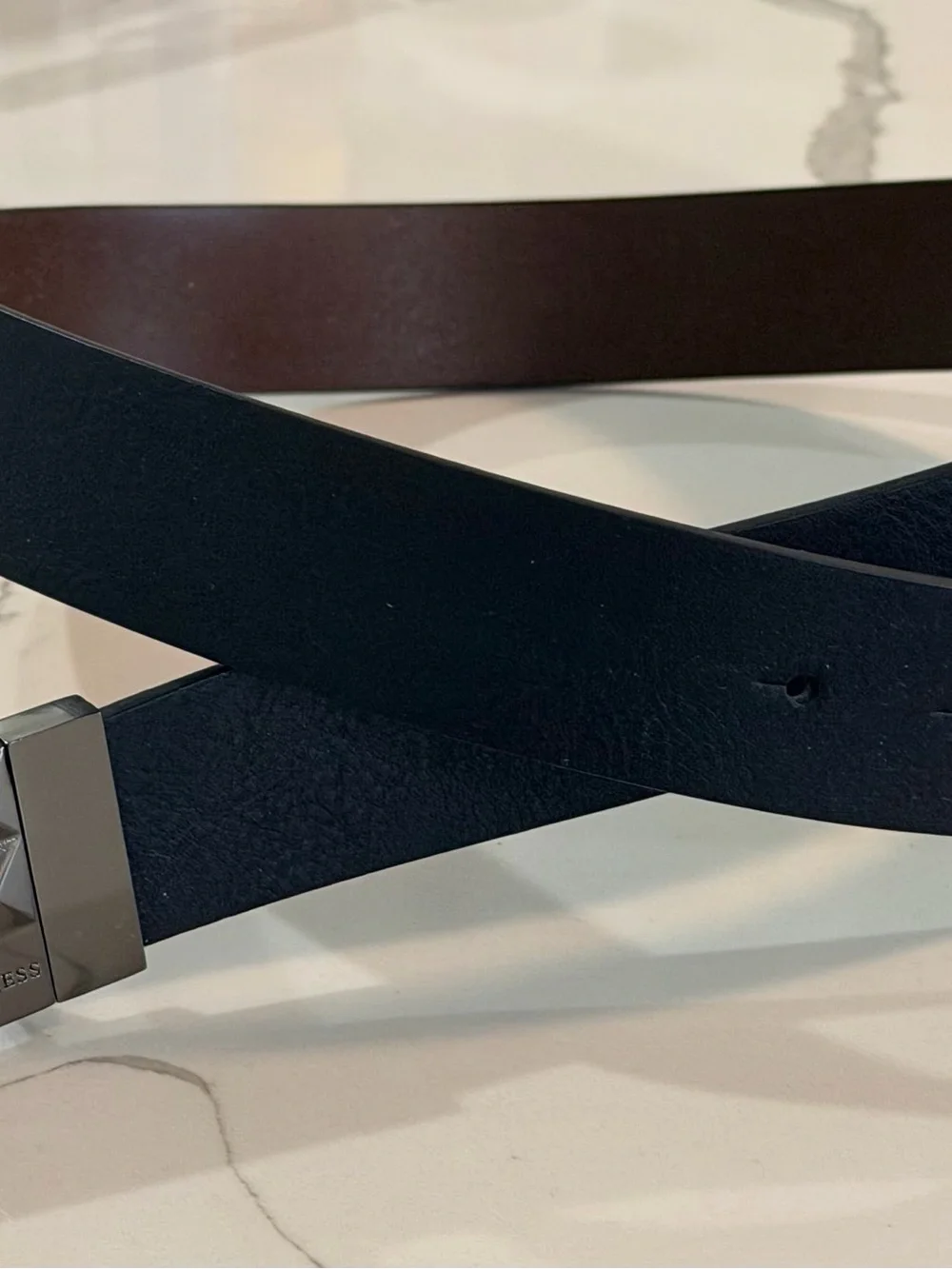 Men’s Guess Faux Black Leather Belt with Silver-Tone Buckle -34/36
